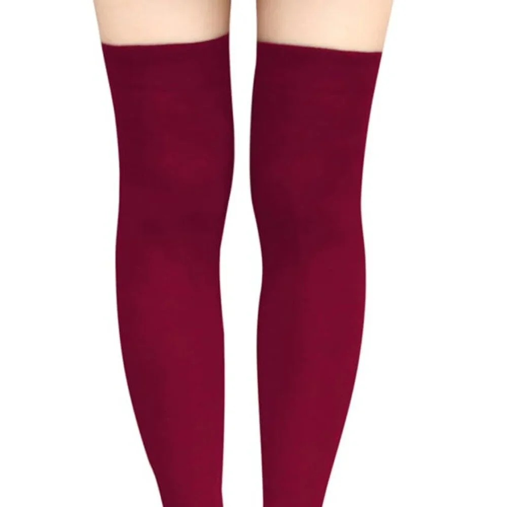Burgundy Over the Knee Thigh High Socks
